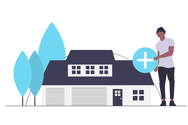 nouvelle maison avec des arbres et une personne